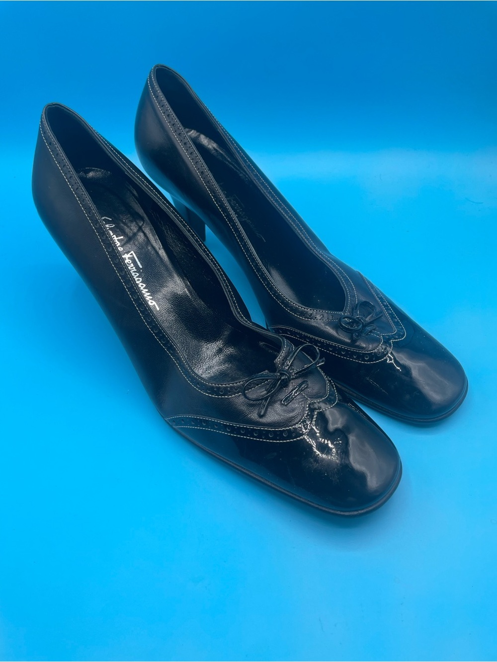 Salvatore Ferragamo Black Patent Leather school uniform proessor pumps